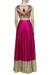 Shop_Neha Khullar_Pink Raw Silk V Neck Embroidered Lehenga Set  _at_Aza_Fashions