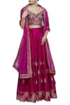 Buy_Neha Khullar_Pink Raw Silk Leaf Neck Embroidered Lehenga Set  _at_Aza_Fashions