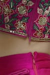 Neha Khullar_Pink Raw Silk Leaf Neck Embroidered Lehenga Set  _at_Aza_Fashions