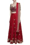 Shop_Neha Khullar_Red Raw Silk Leaf Neck Embroidered Lehenga Set  _Online_at_Aza_Fashions