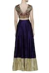 Shop_Neha Khullar_Blue Raw Silk V Neck Embroidered Lehenga Set  _at_Aza_Fashions