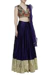 Neha Khullar_Blue Raw Silk V Neck Embroidered Lehenga Set  _Online_at_Aza_Fashions