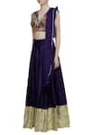 Shop_Neha Khullar_Blue Raw Silk V Neck Embroidered Lehenga Set  _Online_at_Aza_Fashions