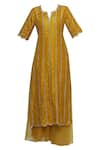 Buy_Neha Khullar_Yellow Raw Silk Split Embroidered Kurta Palazzo Set _Online_at_Aza_Fashions