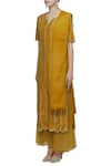 Shop_Neha Khullar_Yellow Raw Silk Split Embroidered Kurta Palazzo Set _Online_at_Aza_Fashions