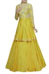 Buy_Neha Khullar_Yellow Chanderi Silk High-neck Round Neckline Kurta Lehenga Set _at_Aza_Fashions