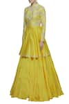 Neha Khullar_Yellow Chanderi Silk High-neck Round Neckline Kurta Lehenga Set _Online_at_Aza_Fashions