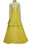 Shop_Neha Khullar_Yellow Chanderi Silk High-neck Round Neckline Kurta Lehenga Set _Online_at_Aza_Fashions