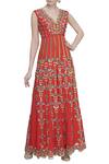 Buy_Papa Don't Preach_Red Jute Linen 3d Sequin V Embroidered Flared Jumpsuit  _at_Aza_Fashions