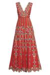 Buy_Papa Don't Preach_Red Jute Linen 3d Sequin V Embroidered Flared Jumpsuit  _Online_at_Aza_Fashions