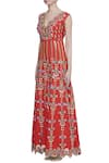 Shop_Papa Don't Preach_Red Jute Linen 3d Sequin V Embroidered Flared Jumpsuit  _Online_at_Aza_Fashions