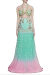 Papa Don't Preach_Green Tulle Embroidered Jacket And Lehenga Set_Online_at_Aza_Fashions