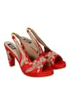 Buy_Veruschka by Payal Kothari_Red Sequin And Zardozi Embroidered Slingback Block Heels _at_Aza_Fashions