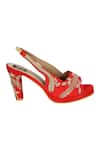 Shop_Veruschka by Payal Kothari_Red Sequin And Zardozi Embroidered Slingback Block Heels _at_Aza_Fashions