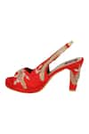 Veruschka by Payal Kothari_Red Sequin And Zardozi Embroidered Slingback Block Heels _Online_at_Aza_Fashions