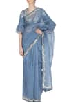 Buy_Devnaagri_Blue Organza Gota Patti Plunging Neckline Tie-up Scallop Embroidered Saree With _at_Aza_Fashions