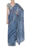 Buy_Devnaagri_Blue V Neck Embroidered Leheriya Saree With Blouse _at_Aza_Fashions