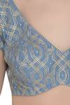 Devnaagri_Blue V Neck Embroidered Leheriya Saree With Blouse _at_Aza_Fashions