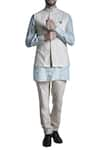 Buy_BUBBER COUTURE_Blue Cotton Silk Embroidered Nehru Jacket And Kurta Set _at_Aza_Fashions