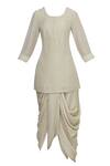 Buy_Sonam Luthria_Beige Linen Georgette Round Kurta Set With Jacket  _Online_at_Aza_Fashions