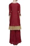 Shop_Sonam Luthria_Maroon Linen Gorgette Round Embroidered Kurta Sharara Set  _at_Aza_Fashions