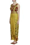 Sonam Luthria_Yellow Pant Fabric Round Embroidered Draped Jumpsuit  _Online_at_Aza_Fashions