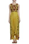 Buy_Sonam Luthria_Yellow Pant Fabric Round Embroidered Draped Jumpsuit  _Online_at_Aza_Fashions