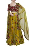 Buy_Sonam Luthria_Yellow Organza Round Embroidered Bridal Lehenga Set _at_Aza_Fashions