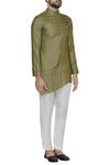 Pranay Baidya_Green Moga Silk Pleated And Asymmetric Short Kurta _Online_at_Aza_Fashions