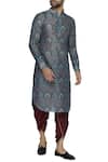 Buy Pranay Baidya Blue Chanderi Cotton Silk Mughal Floral Print Kurta at Aza Fashions Buy_Pranay Baidya_Blue Chanderi Cotton Silk Mughal Floral Print Kurta _at_Aza_Fashions