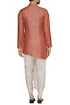 Shop_Pranay Baidya_Orange Moga Silk Plain Pleated Asymmetric Short Kurta  _at_Aza_Fashions