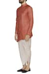 Pranay Baidya_Orange Moga Silk Plain Pleated Asymmetric Short Kurta  _Online_at_Aza_Fashions