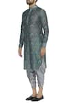 Pranay Baidya_Green Chanderi Cotton Silk Mughal Floral Pattern Print Kurta _Online_at_Aza_Fashions