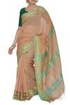 Buy_Samyukta Singhania_Peach Maheshwari Handloom Saree With Unstitched Blouse_at_Aza_Fashions