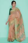 Buy_Samyukta Singhania_Peach Maheshwari Handloom Saree With Unstitched Blouse_Online_at_Aza_Fashions