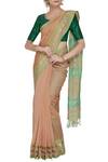 Samyukta Singhania_Peach Maheshwari Handloom Saree With Unstitched Blouse_Online_at_Aza_Fashions