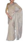 Buy_Pranay Baidya_Grey Chanderi Saree  _at_Aza_Fashions