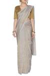 Shop_Pranay Baidya_Grey Chanderi Saree  _Online_at_Aza_Fashions