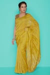 Buy_Pranay Baidya_Yellow Chanderi Saree  _Online_at_Aza_Fashions