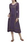 Buy_Chambray & Co._Purple V Neck Embroidered Midi Dress _at_Aza_Fashions