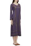 Chambray & Co._Purple V Neck Embroidered Midi Dress _Online_at_Aza_Fashions