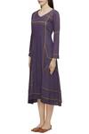 Shop_Chambray & Co._Purple V Neck Embroidered Midi Dress _Online_at_Aza_Fashions