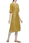 Buy_Chambray & Co._Yellow V Neck Embroidered And Pintuck Detail Kurta _at_Aza_Fashions