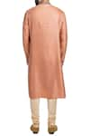 Shop_Poonam Kasera_Peach Moga Silk Textured Embroidered Placket Kurta Set  _at_Aza_Fashions