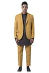 Buy_Suketdhir_Yellow Cotton Plain Blazer Jacket  _Online_at_Aza_Fashions