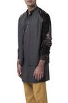 Shop_Suketdhir_Black Poplin Plain Velvet Sleeve Bomber Jacket  _Online_at_Aza_Fashions