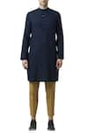 Buy_Suketdhir_Blue Linen Plain Solid Short Kurta  _at_Aza_Fashions