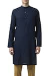 Suketdhir_Blue Linen Plain Solid Short Kurta  _Online_at_Aza_Fashions