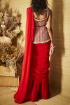 Shop_Ridhi Mehra_Red Saree With Printed Jacket And Bustier_at_Aza_Fashions