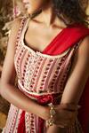 Ridhi Mehra_Red Saree With Printed Jacket And Bustier_Online_at_Aza_Fashions